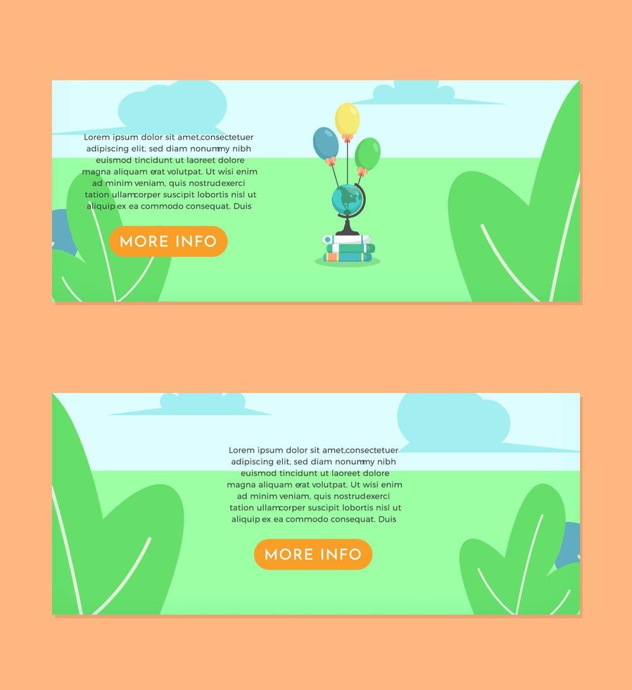 Books with A Globe and Balloons Flat Illustration Banner Set Design Template vector
