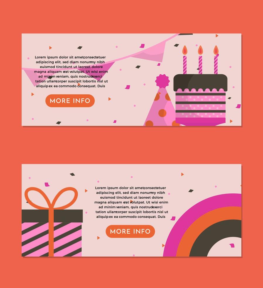 Birthday Background with Birthday Objects and Confetti Banner Set Design Template vector