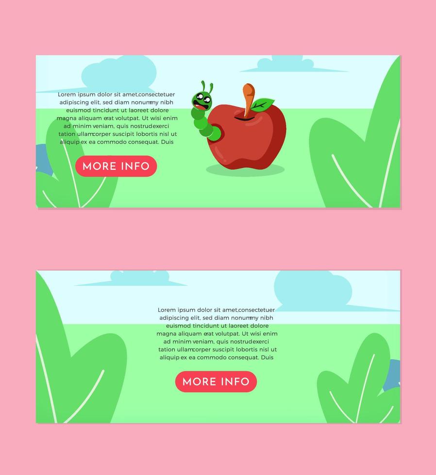Apple with Worm Flat Illustration Banner Set Design Template vector
