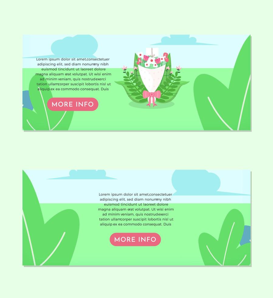 un ramo de flores con una plantilla de diseño de conjunto de banner de ilustración plana de carta vector