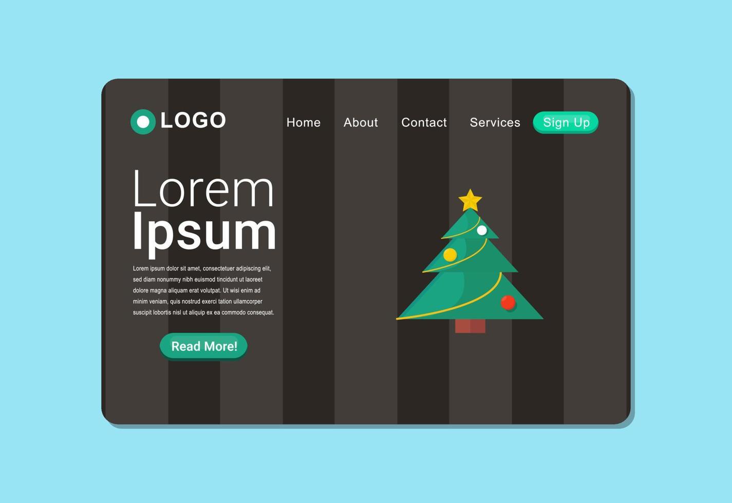 Elegant Christmas Tree Landing Page Design Template vector