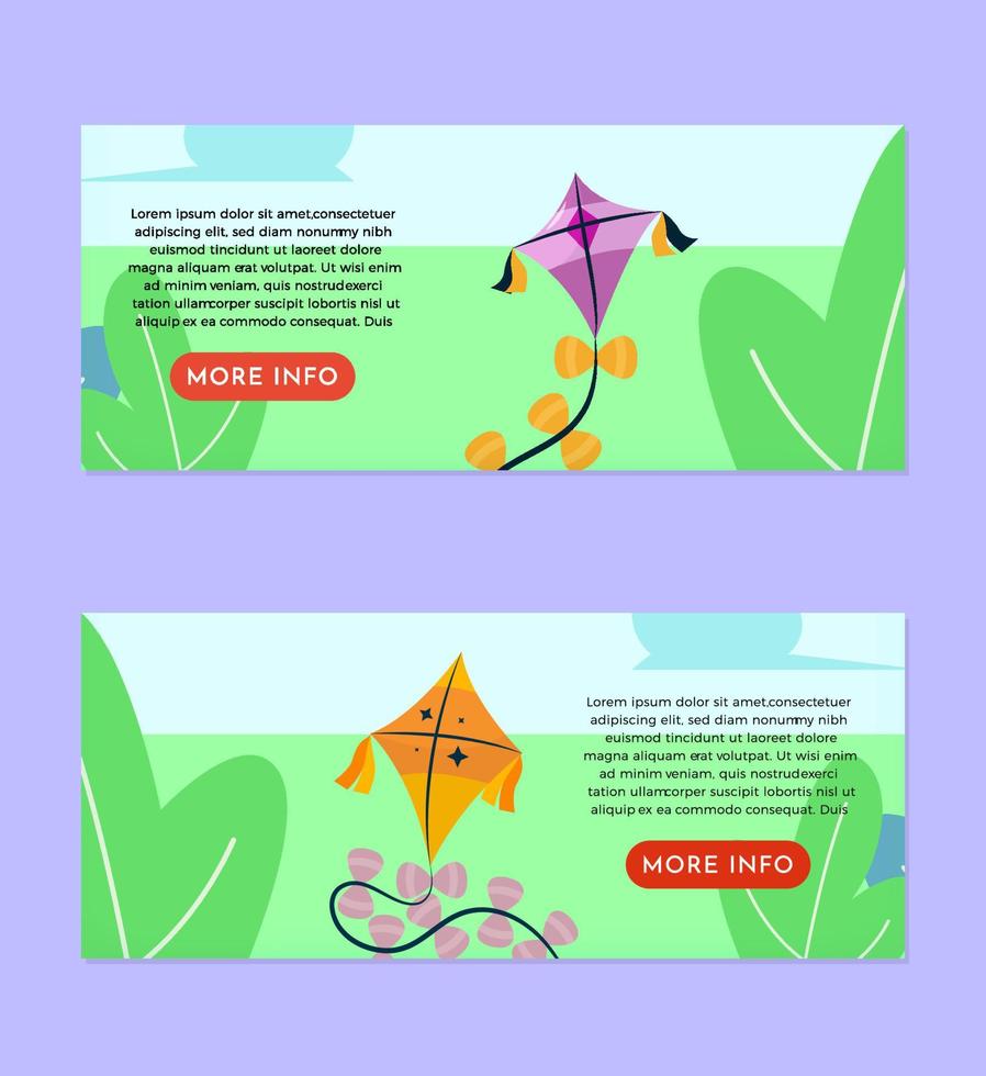 Beautiful Kites Flat Illustration Banner Set Design Template vector
