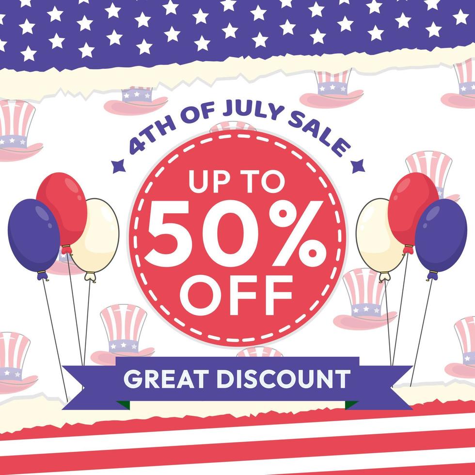 4th of July Happy Independence Day Sale 50 Percent Off Great Discount Vector Design