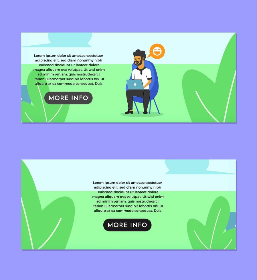 Man Working Outdoor in A Park Illustration Banner Set Design Template vector