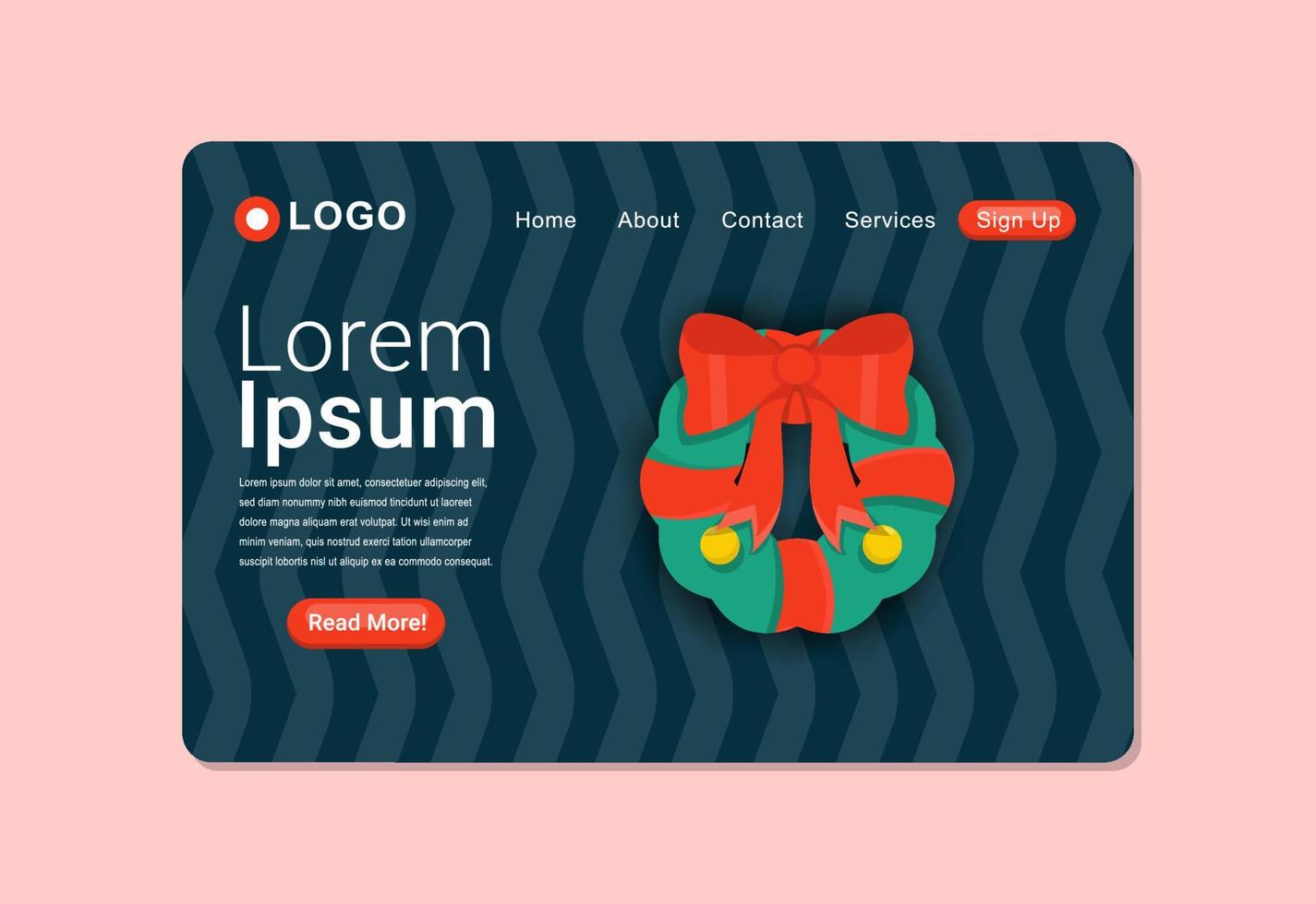 Realistic Wreath Decoration Landing Page Design Template vector