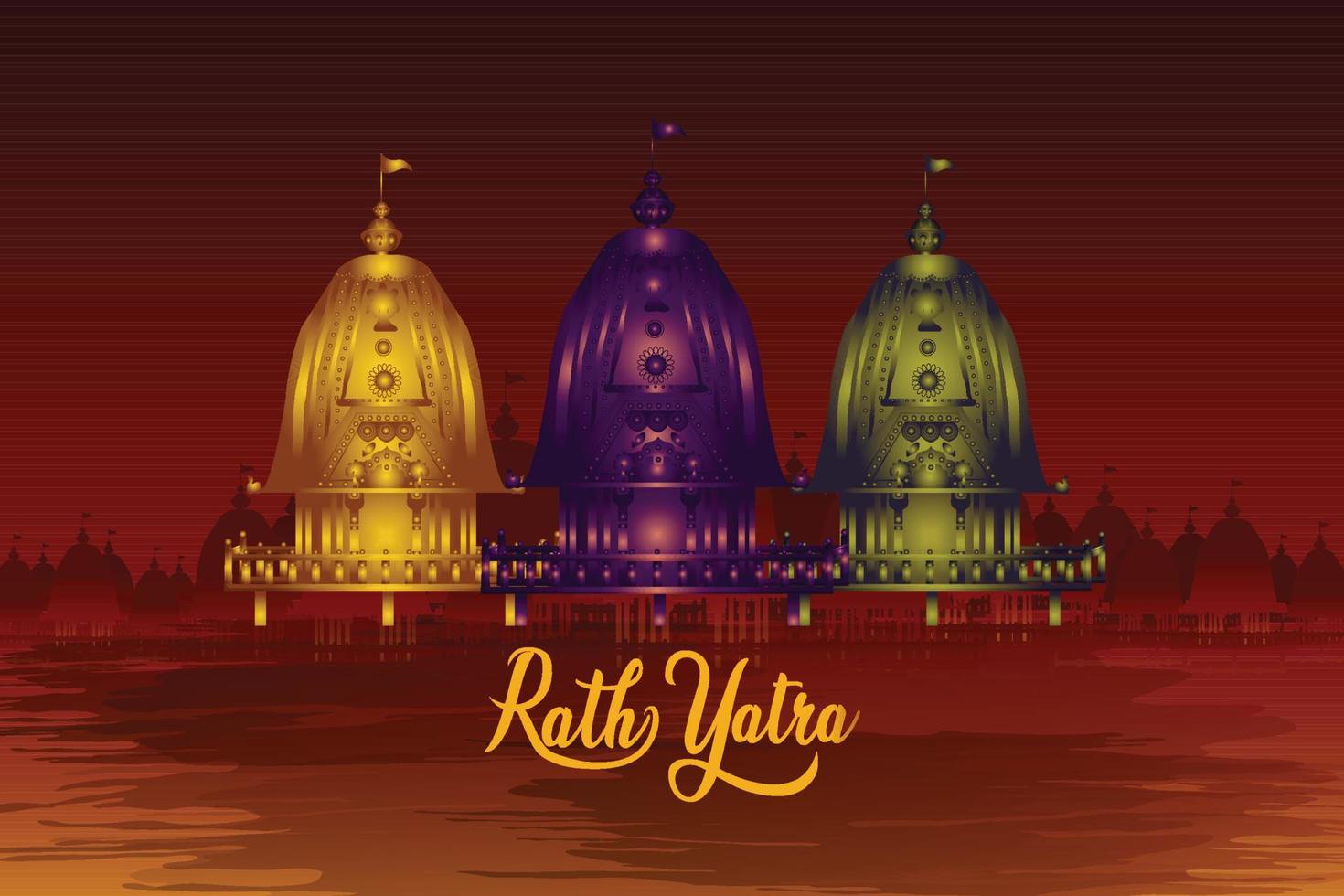Beautiful chariot for happy rath yatra with lord jagannath balabhadra and subhadra vector illustration