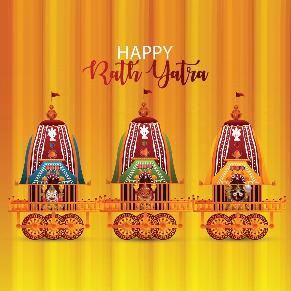 Happy jagannath rath yatra celebration background with vector illustration of lord  jagannath balabhadra and subhadra