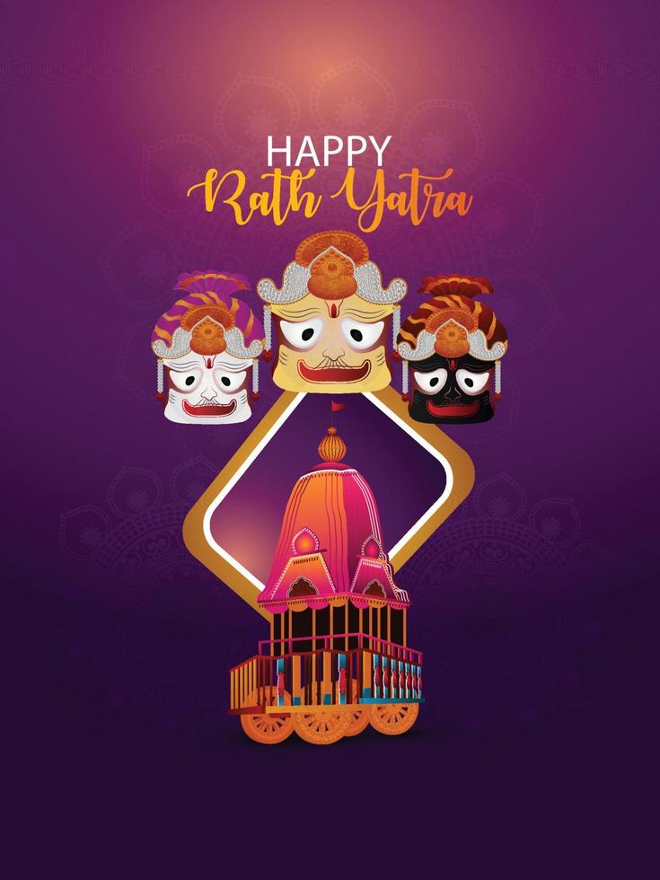 Happy jagannath rath yatra celebration background with vector illustration of lord  jagannath balabhadra and subhadra