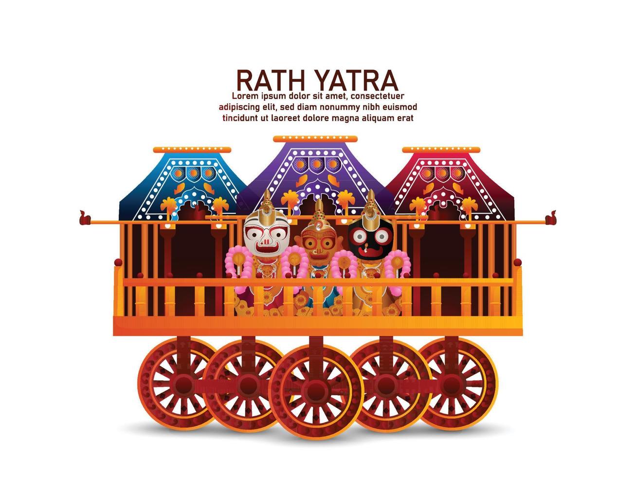 Indian festival happy rath yatra celebration with lord jagannath balabhadra and subhadra illustration vector