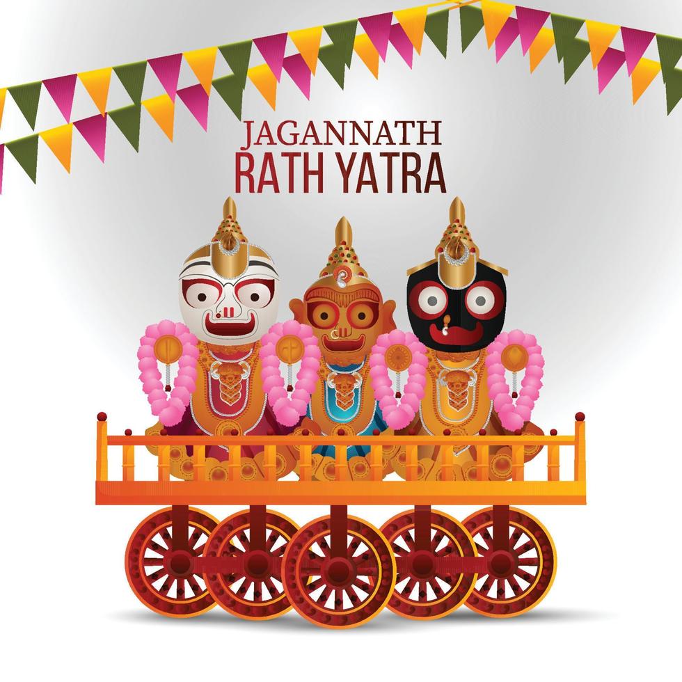 Happy jagannath rath yatra celebration background with vector illustration of lord  jagannath balabhadra and subhadra