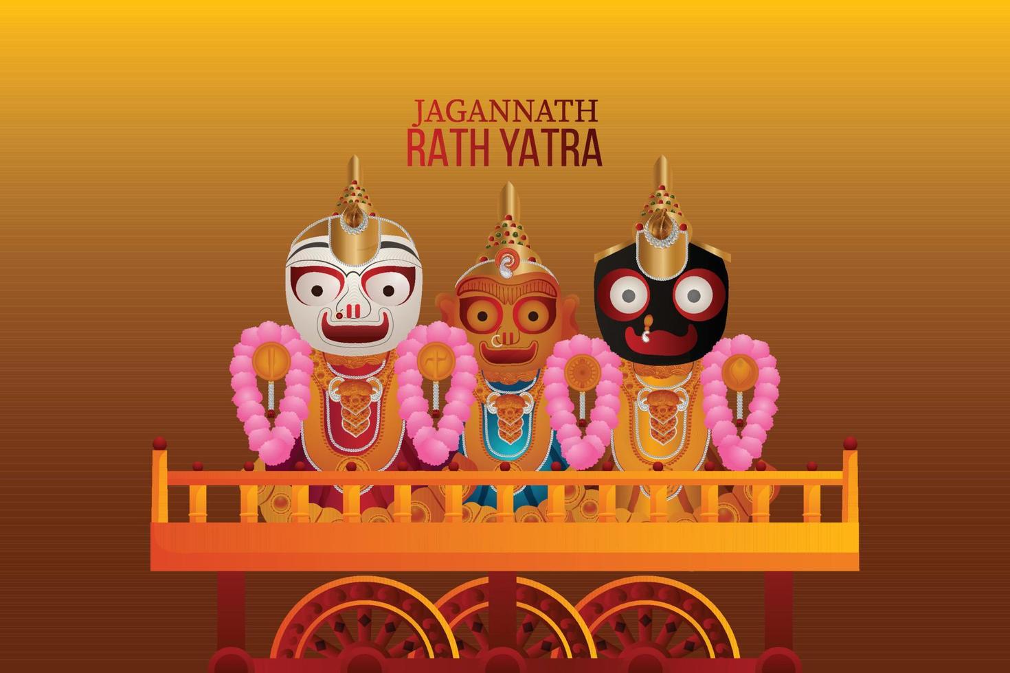 Indian traditional festival happy rath yatra with lord jagannath balabhadra and subhadra vector