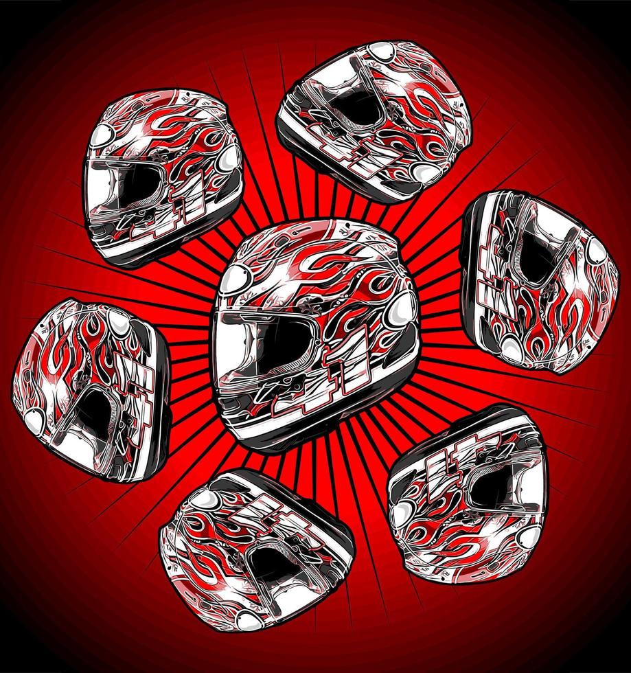 cool helmet rotating on red background vector