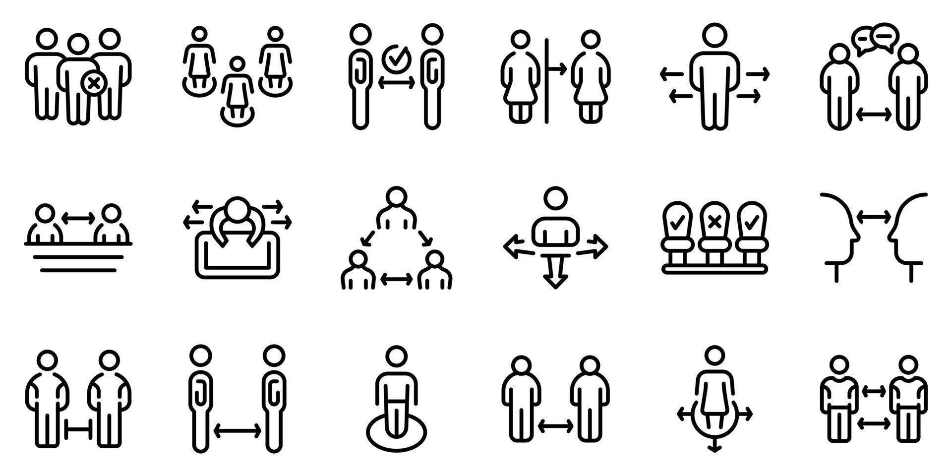 Keep distance icons set, outline style vector