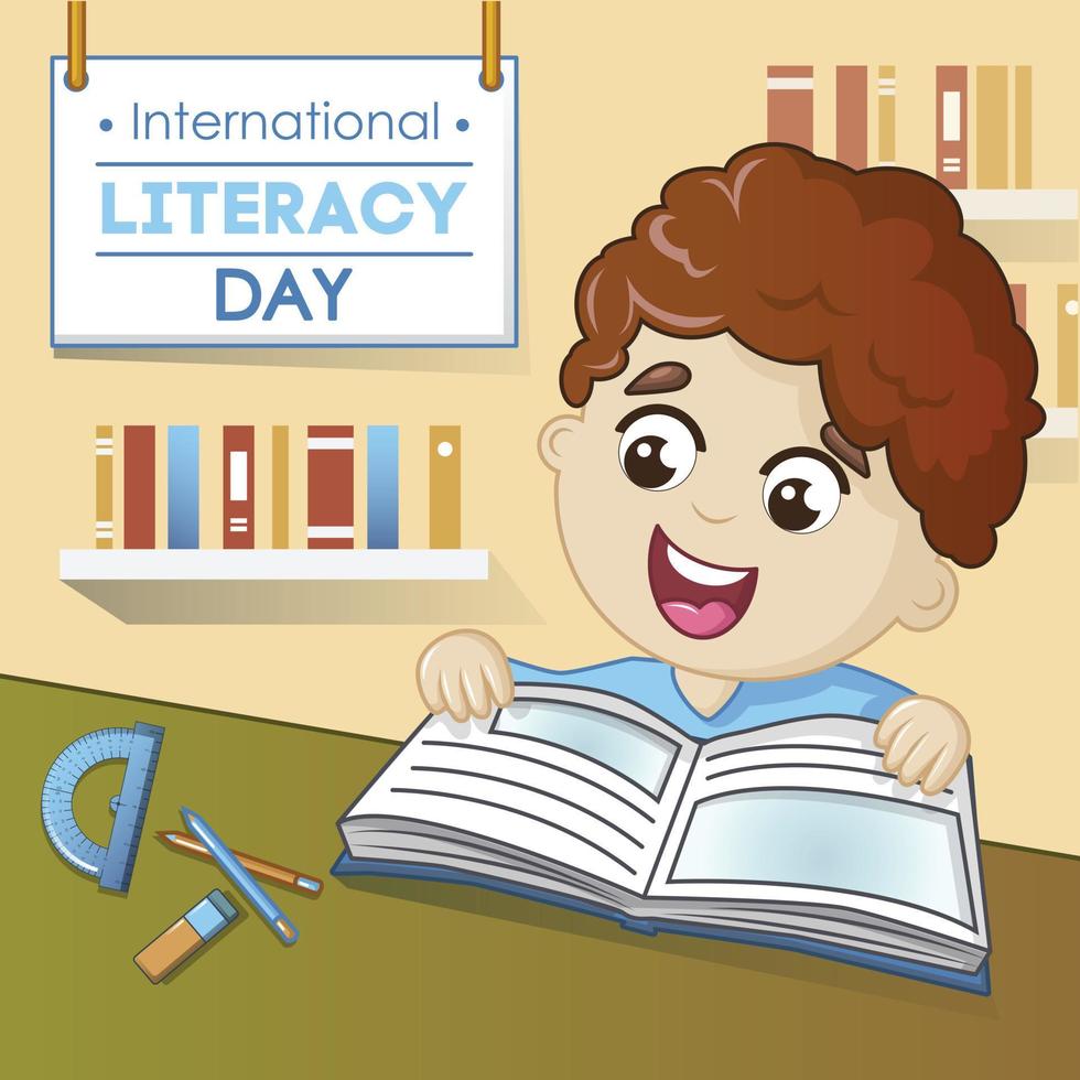 Literacy day concept background, cartoon style vector
