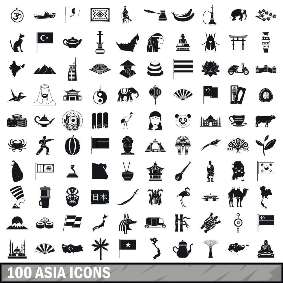 100 iconos de asia, estilo simple vector