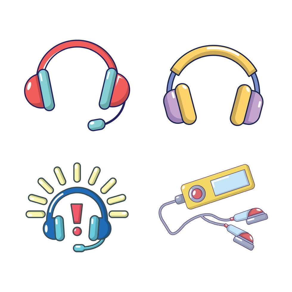 conjunto de iconos de auriculares, estilo de dibujos animados vector