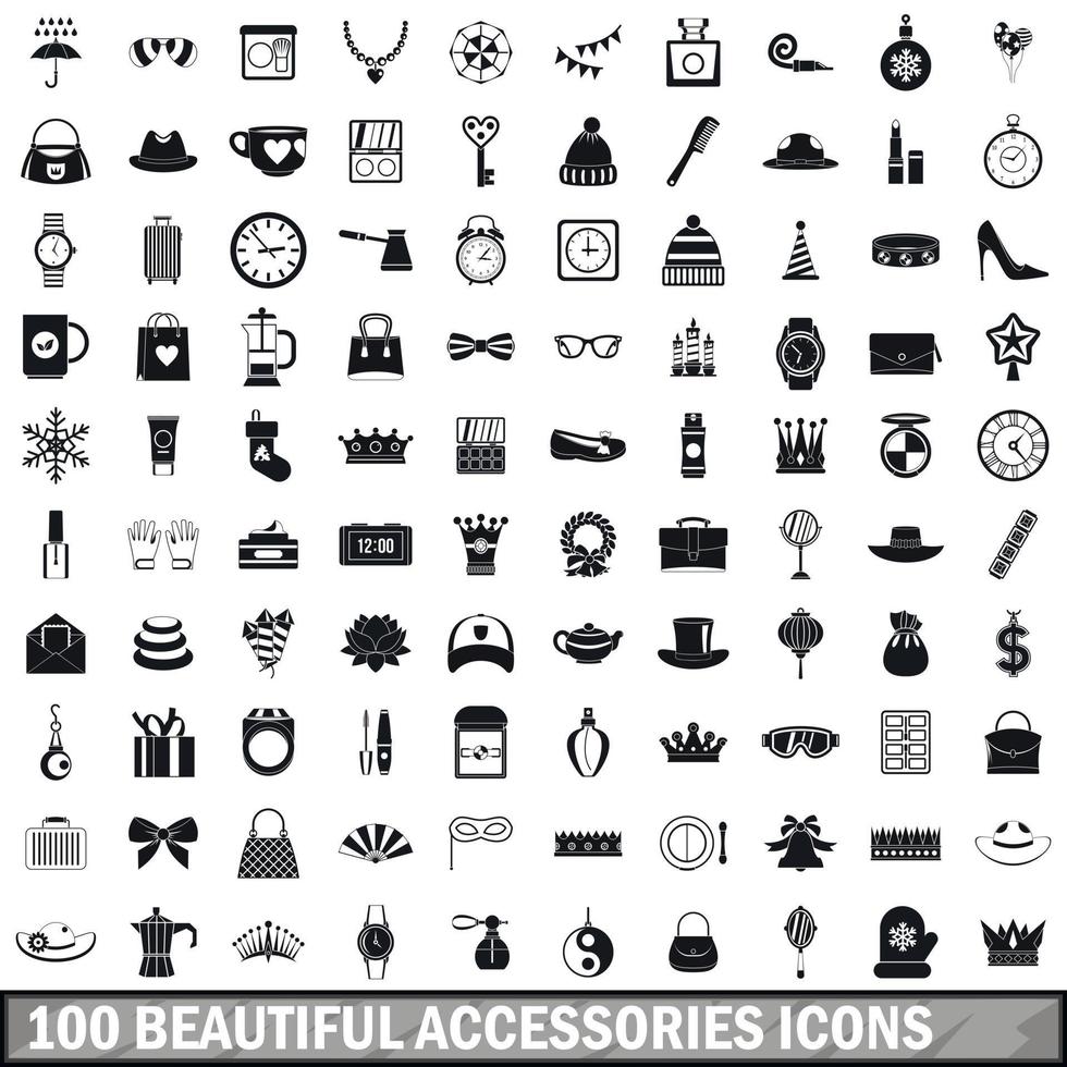 100 beautiful accessories icons set, simple style vector