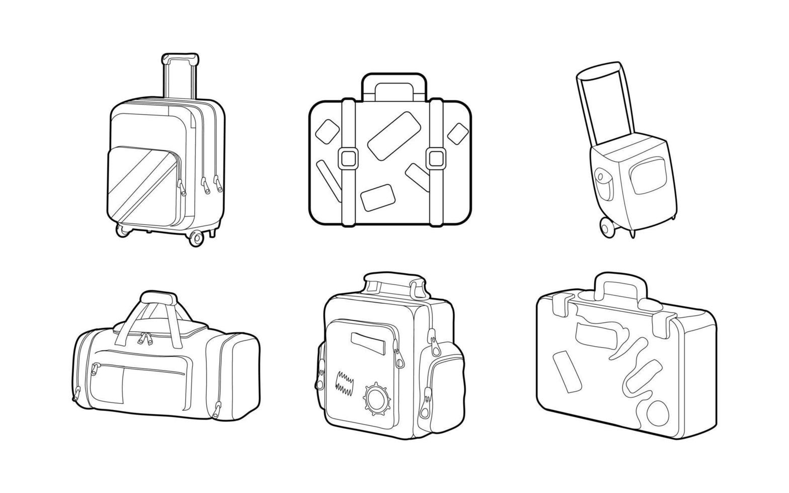 conjunto de iconos de bolsa de viaje, estilo de esquema vector