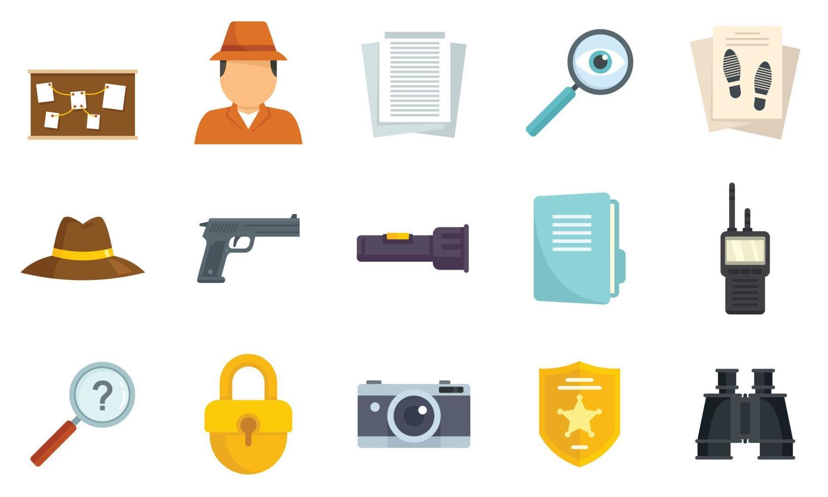 Investigator icons set flat vector isolated