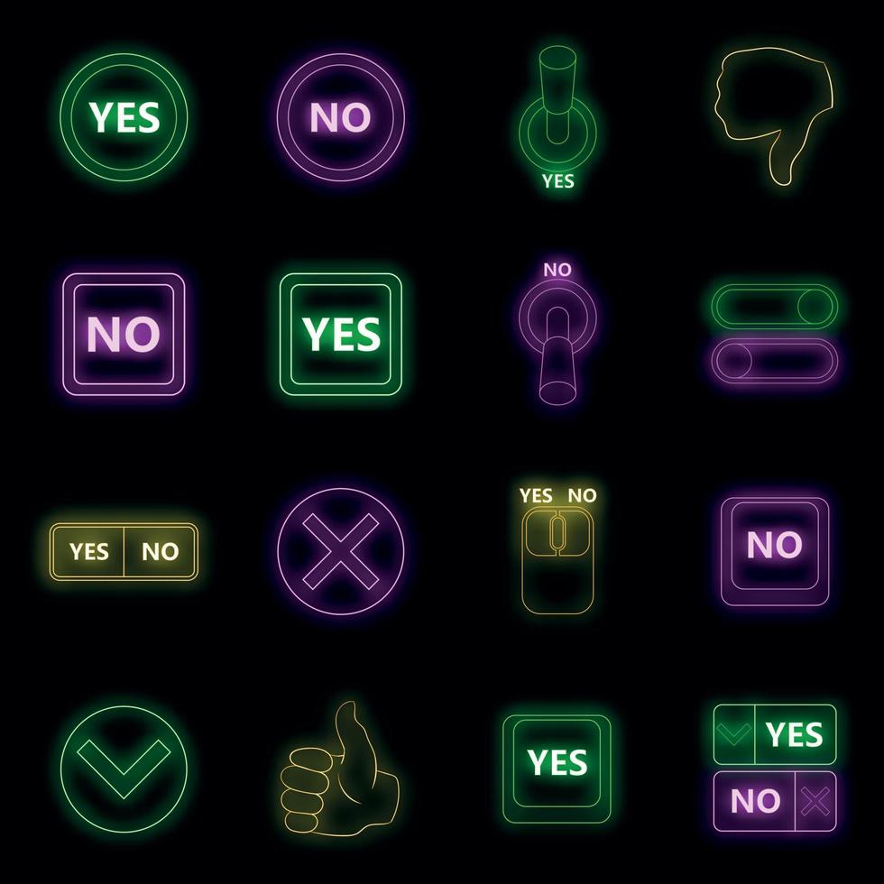 Yes no icons set vector neon