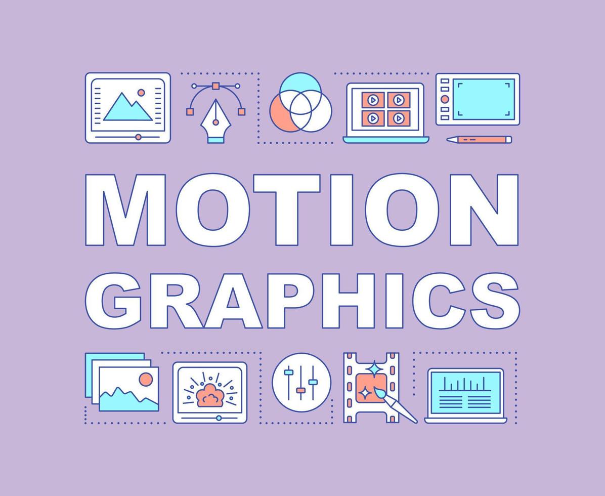 banner de conceptos de palabra de gráficos en movimiento. efectos visuales. animación. servicios de edición de video. presentación, sitio web. idea de tipografía de letras aisladas con iconos lineales. ilustración de contorno vectorial vector