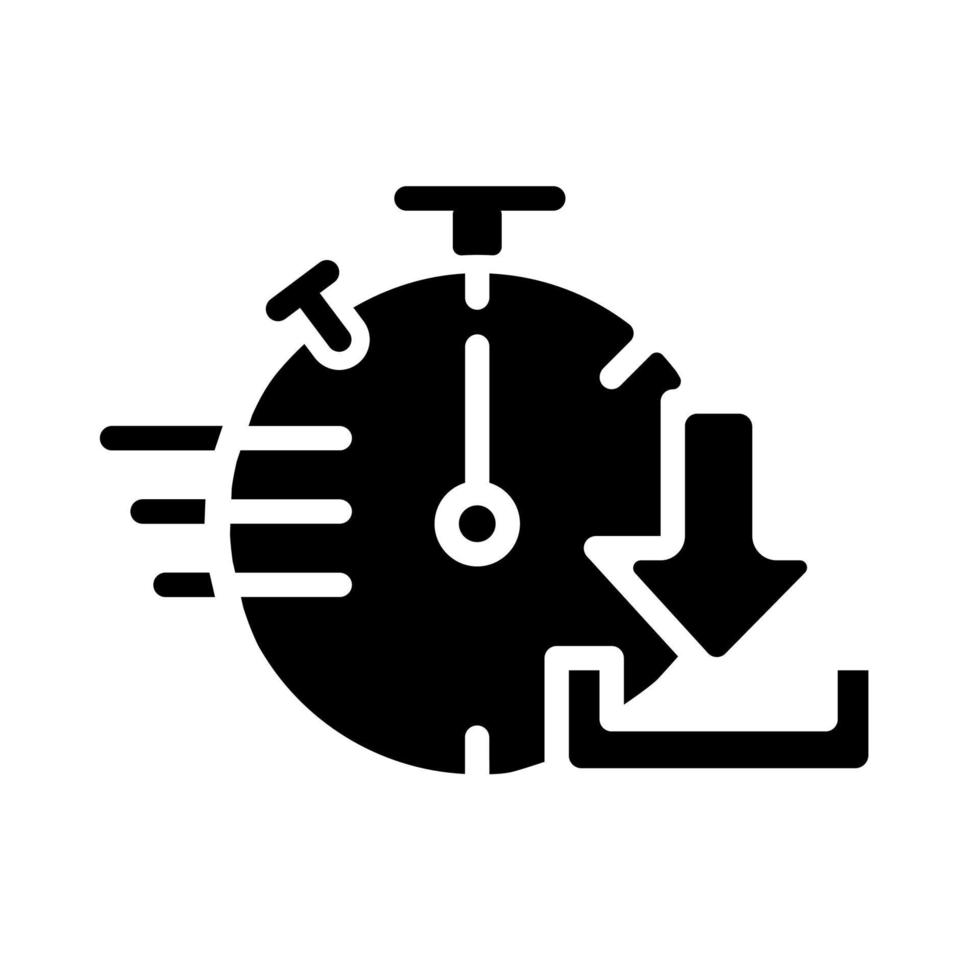 Quick download black glyph icon. Data transferring. Digital files receiving from remote system. Dynamic movement. Silhouette symbol on white space. Solid pictogram. Vector isolated illustration