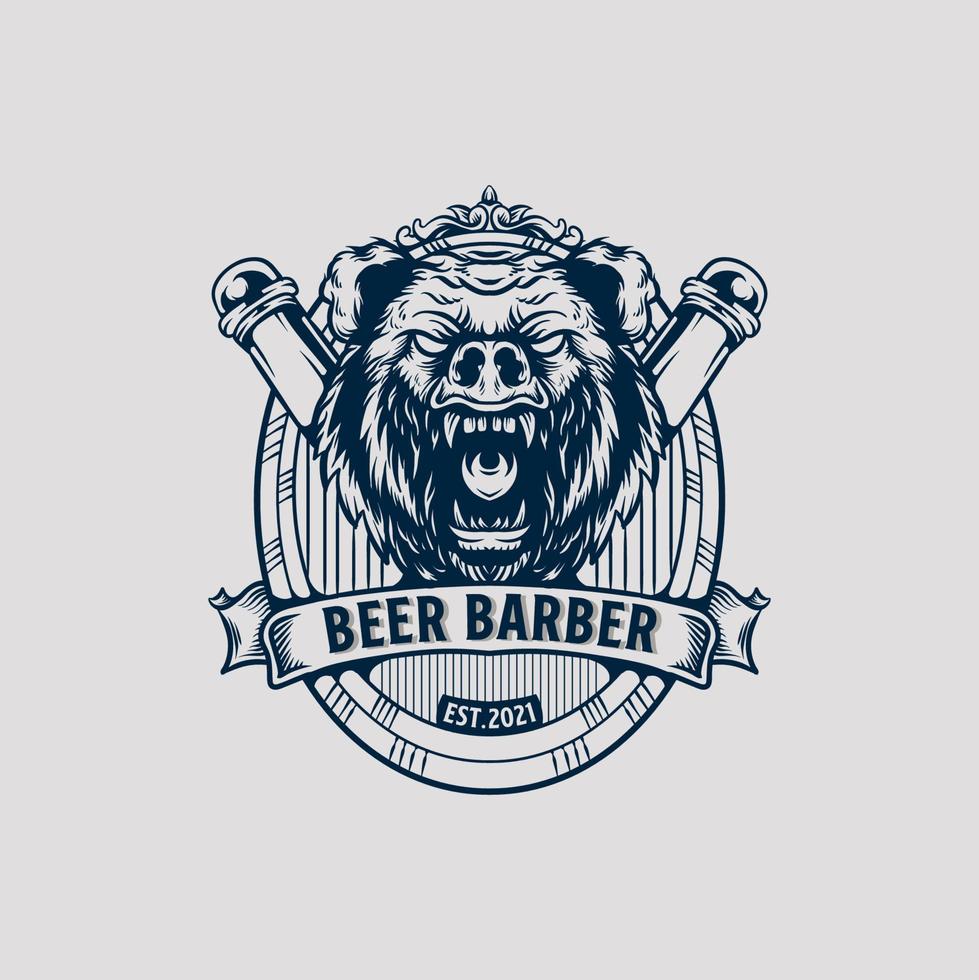 Vintage Retro bear barbershop logo design vector