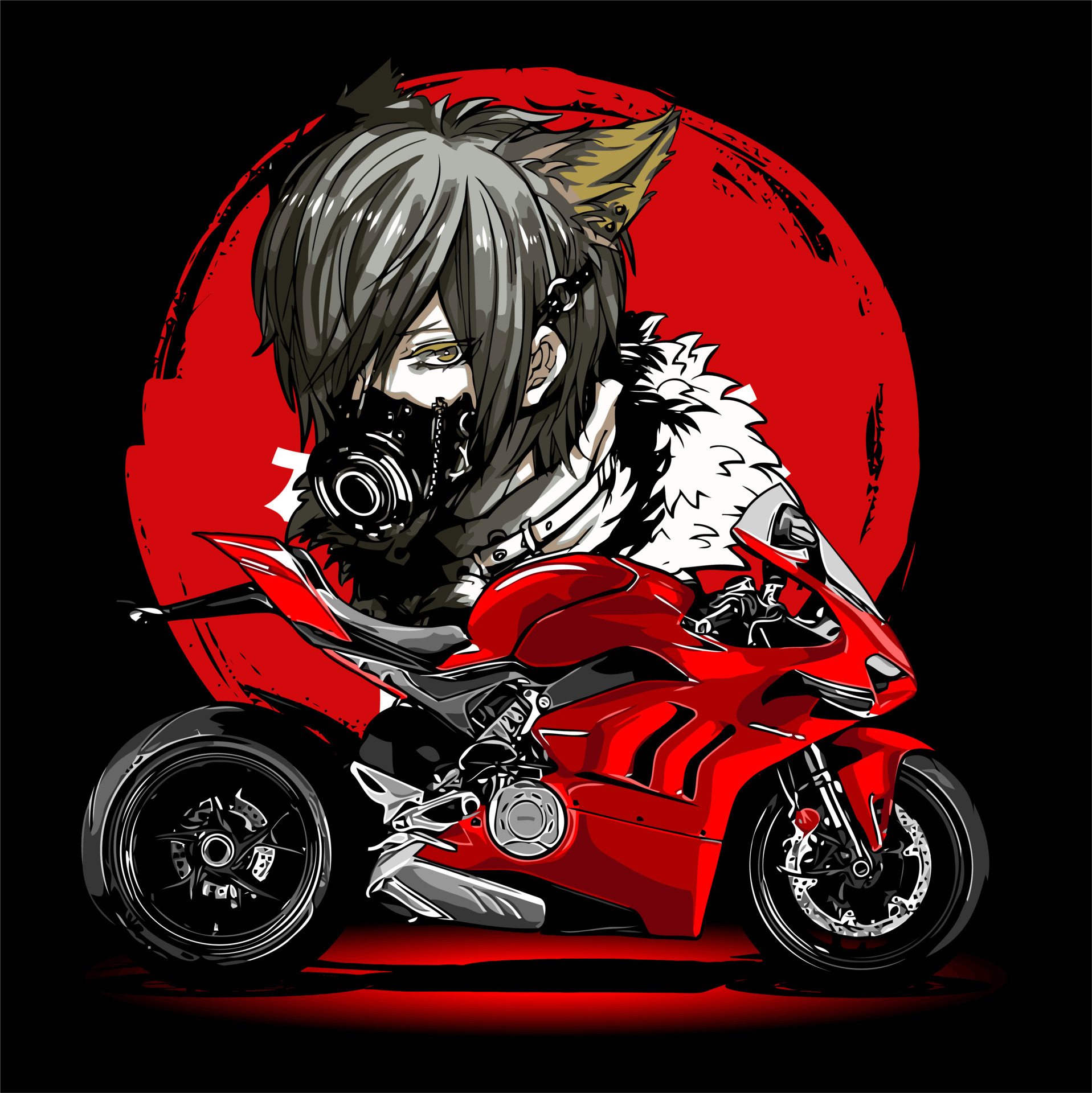 Premium Photo  Anime style picture of a woman riding a red motorcycle in a  city generative ai