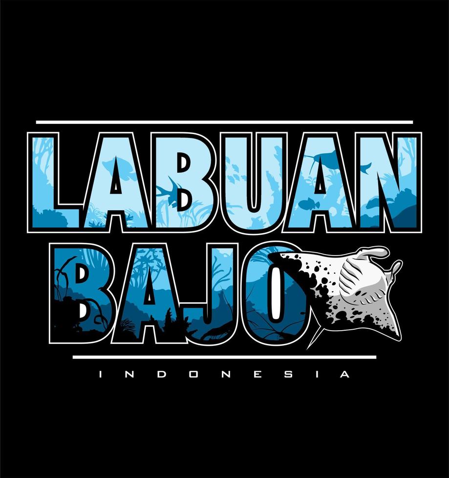 Labuan Bajo writing with under water life vector