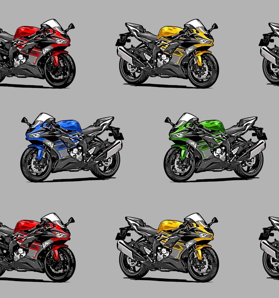 línea de motos coloridas y geniales vector