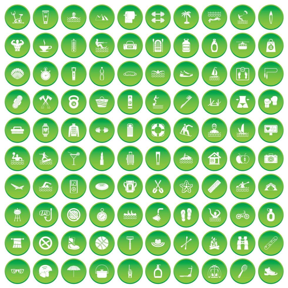 100 iconos de salud humana establecer círculo verde vector