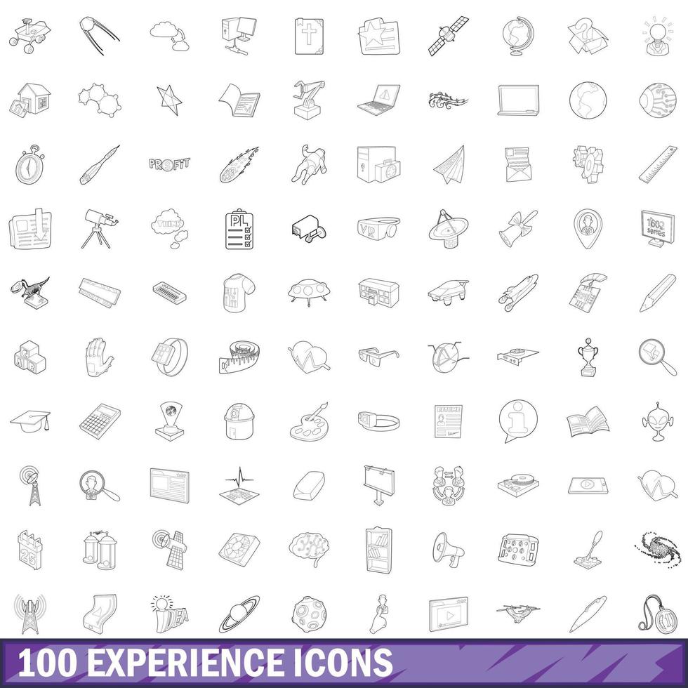 100 experience icons set, outline style vector