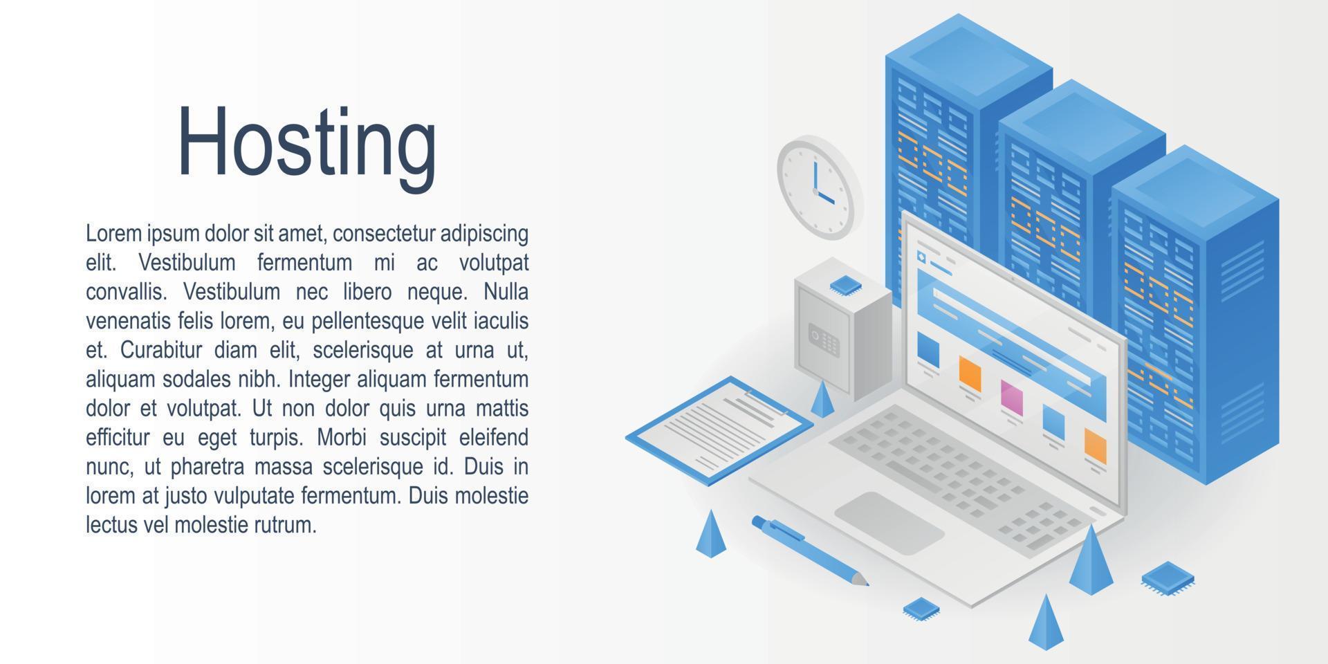 Hosting concept banner, isometric style vector