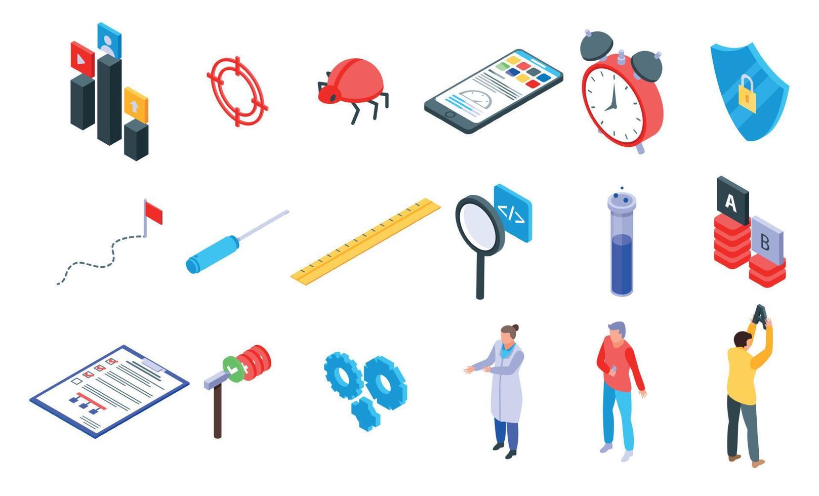 Testing software icons set, isometric style vector