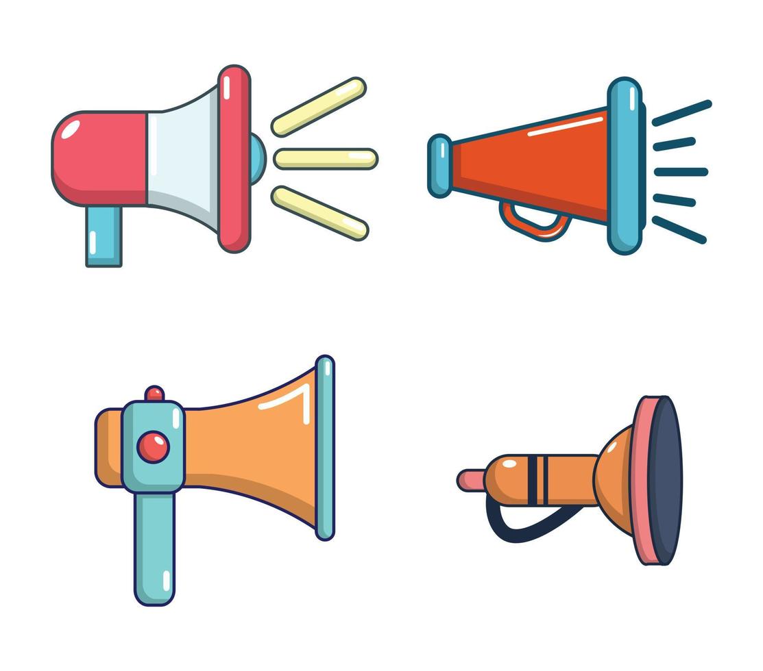 Hand speaker icon set, cartoon style vector