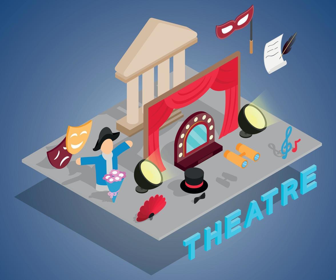 Theatre concept banner, isometric style vector