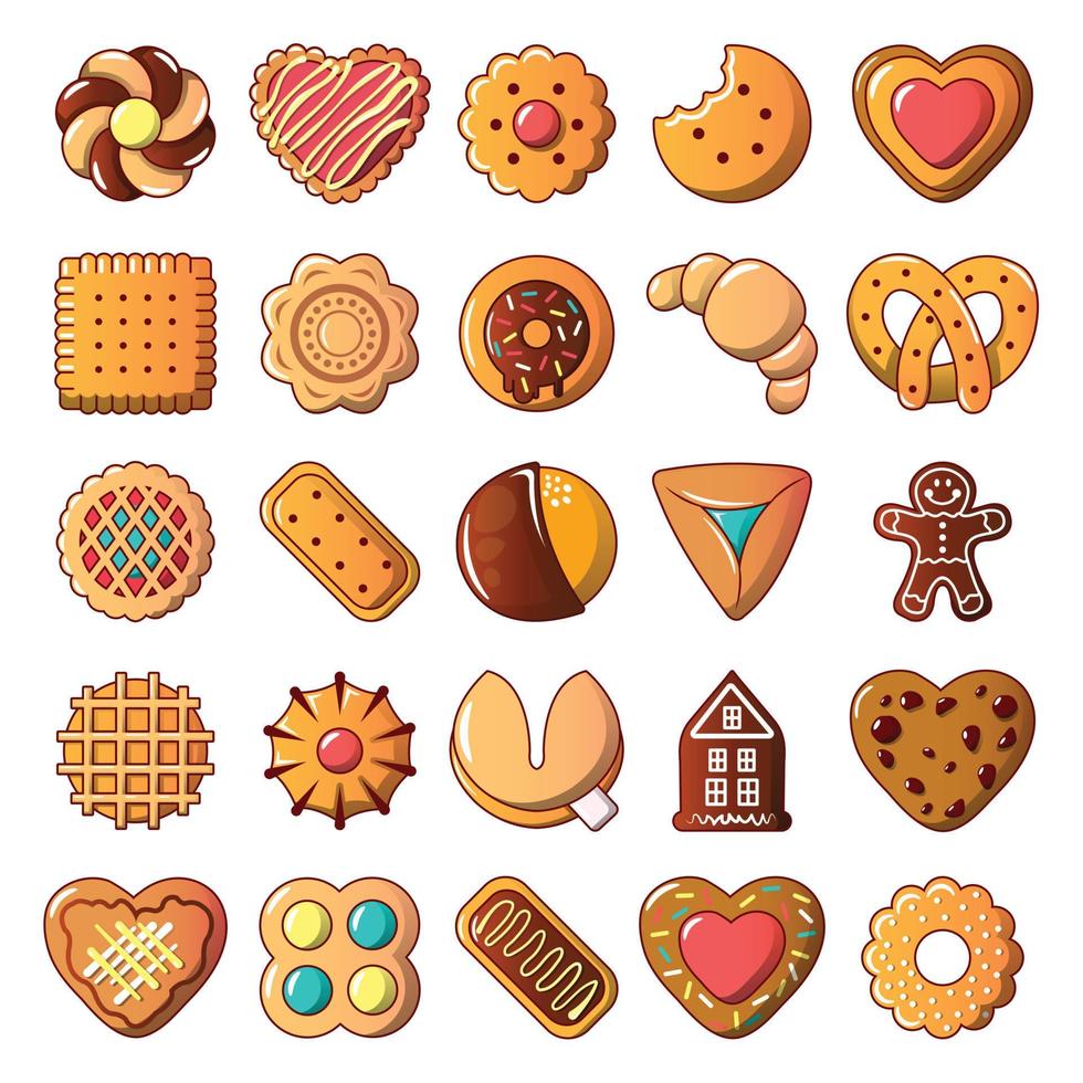 Cookies biscuit icons set, cartoon style vector