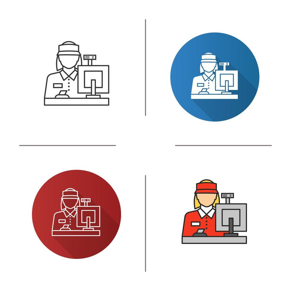 Cashier icon. Flat design, linear and color styles. Counter. Isolated vector illustrations