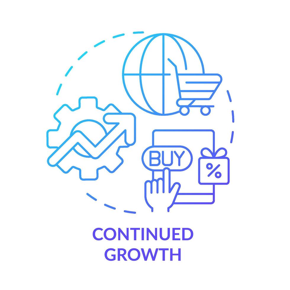 Continued growth blue gradient concept icon. Ecommerce industry increasing. Retail strategy trends abstract idea thin line illustration. Isolated outline drawing. vector
