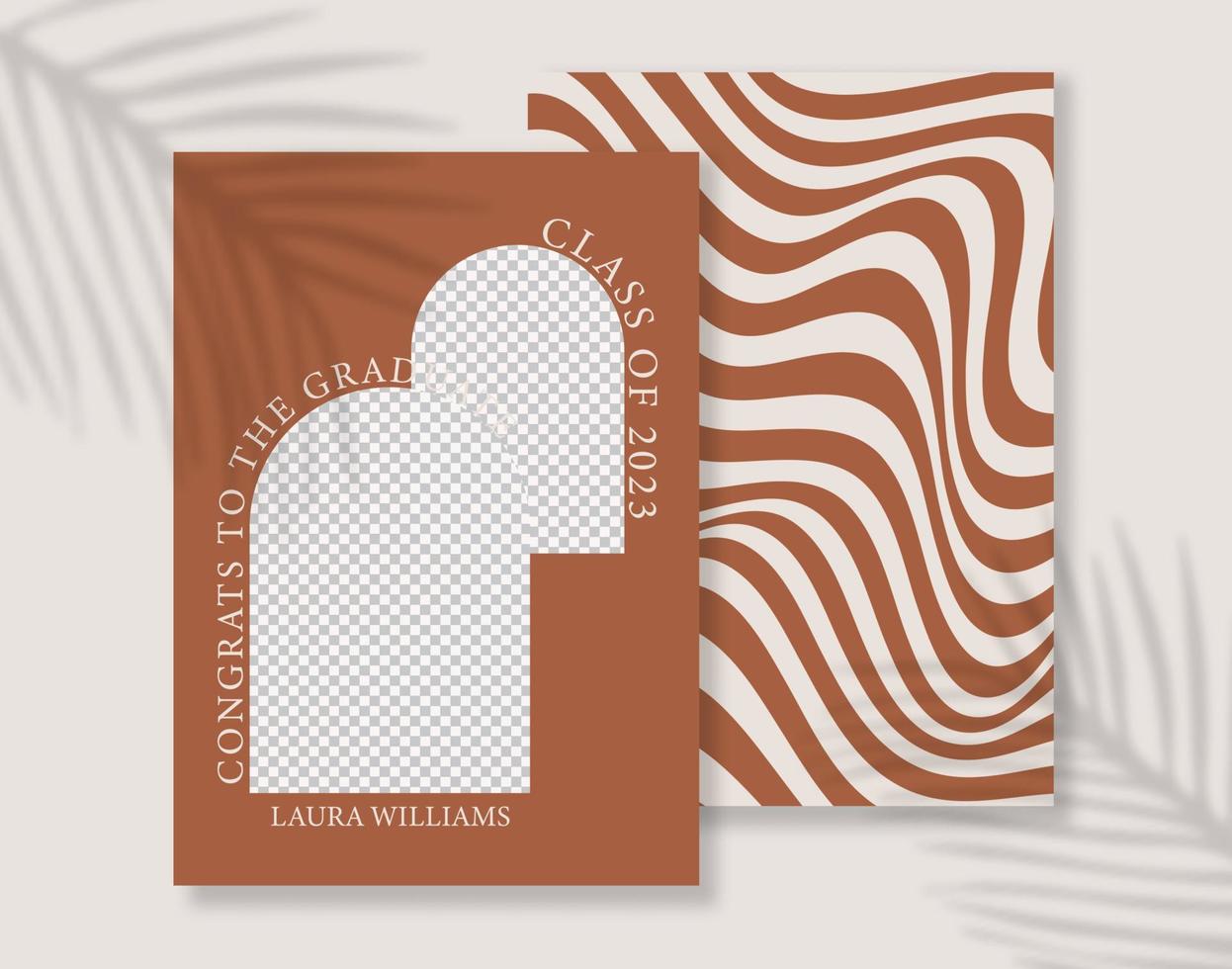 Modern Arch Photo Graduation Announcement with wave background and place for photo. vector
