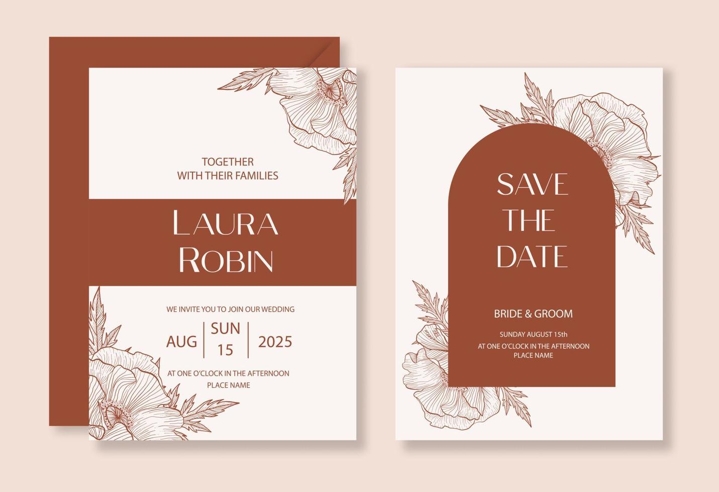 Botanical greenery wedding invitation template set with watercolor leaf and arch for party, greeting card. vector