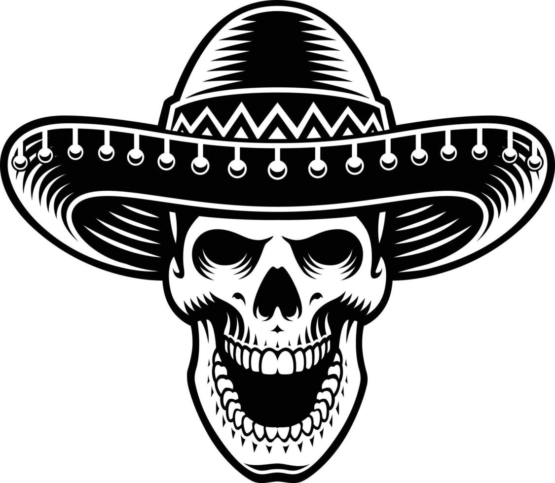 vector skull in sombrero hat