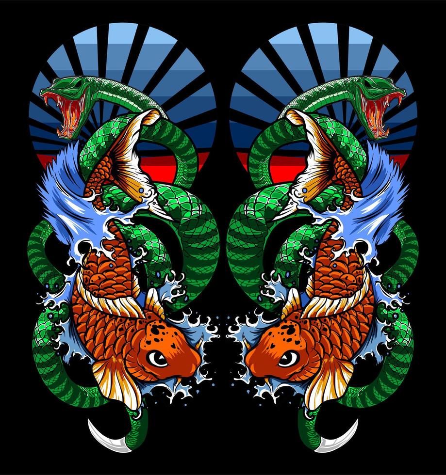 parallel snake and koi fish vector