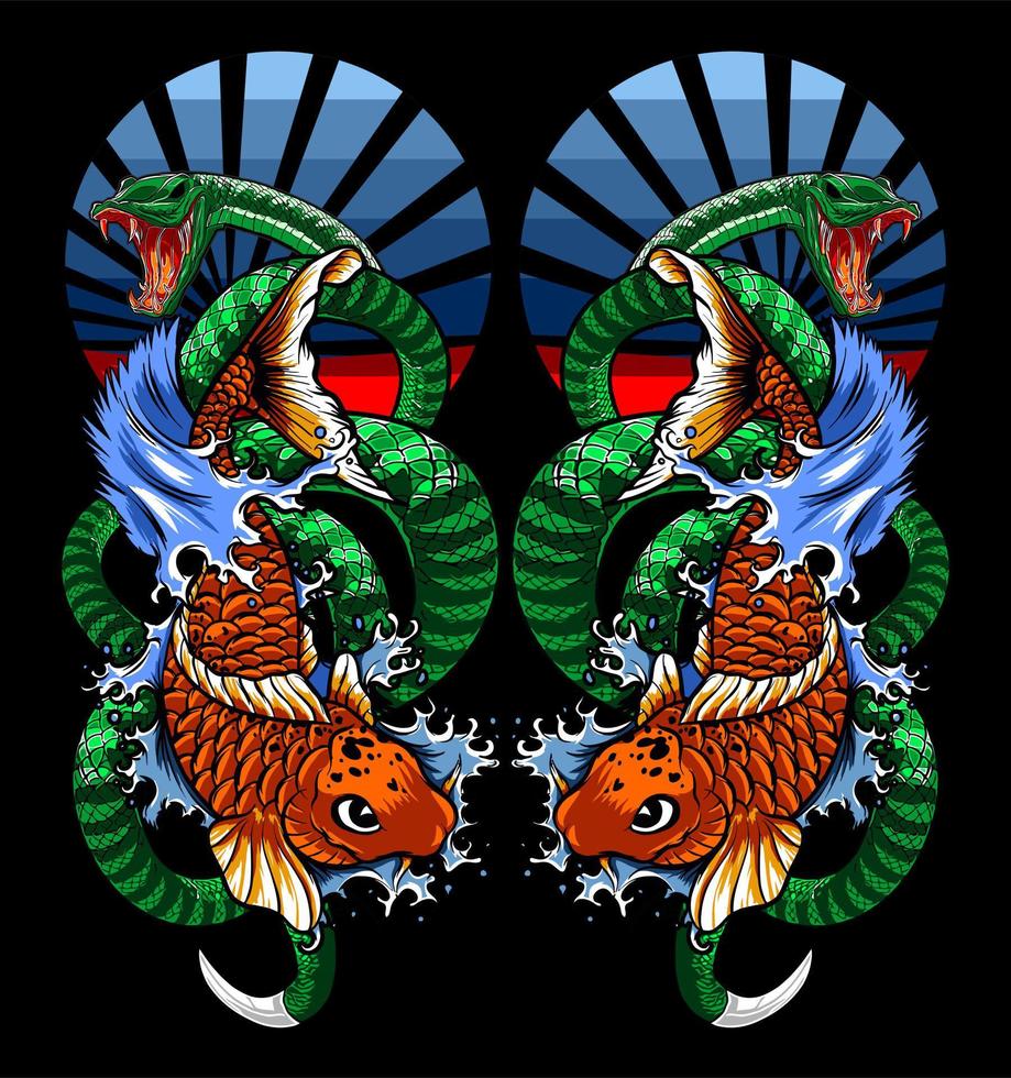 parallel snake and koi fish vector