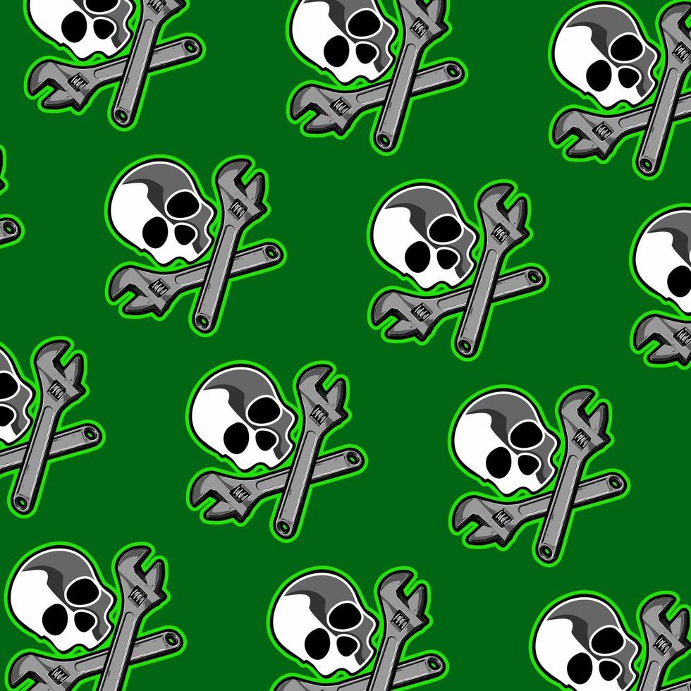 green background skull and wrench vector