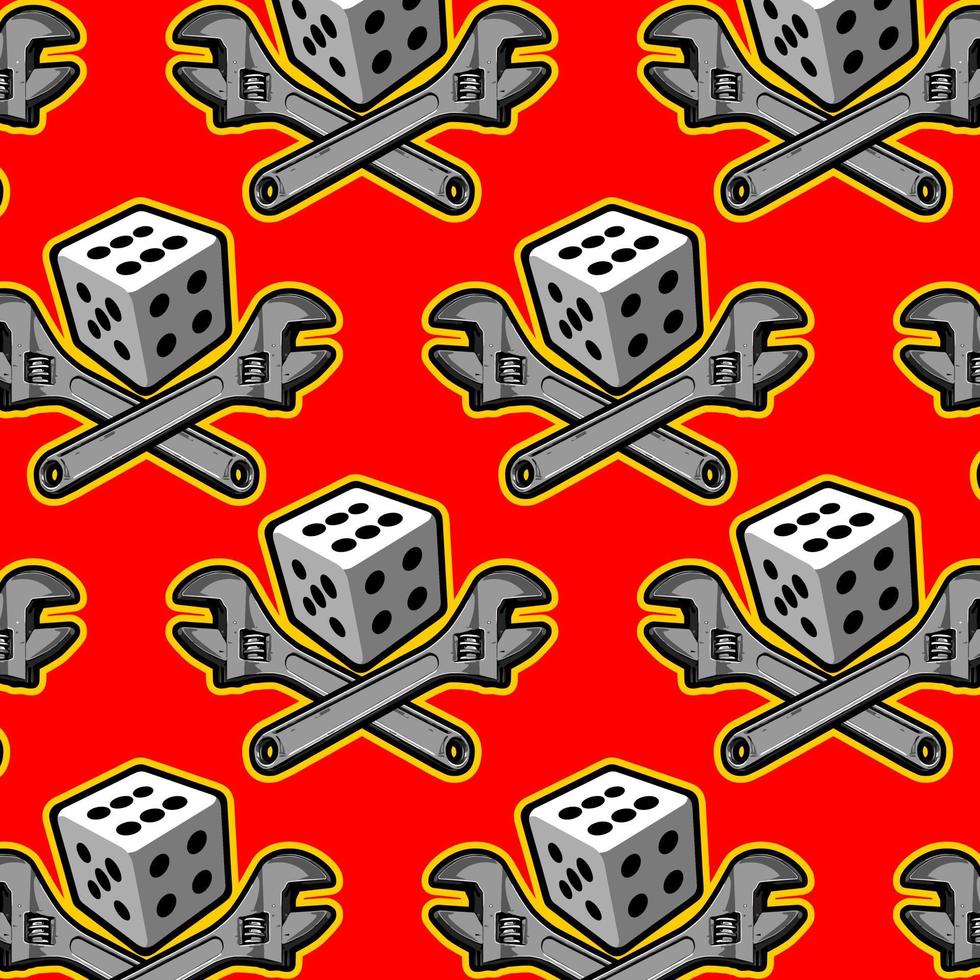 red background dice and wrench vector