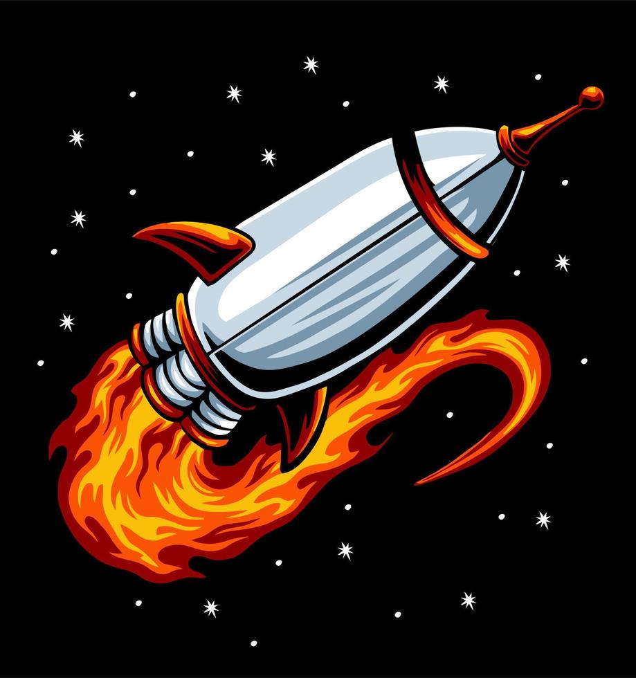 space cartoon rocket with stars vector