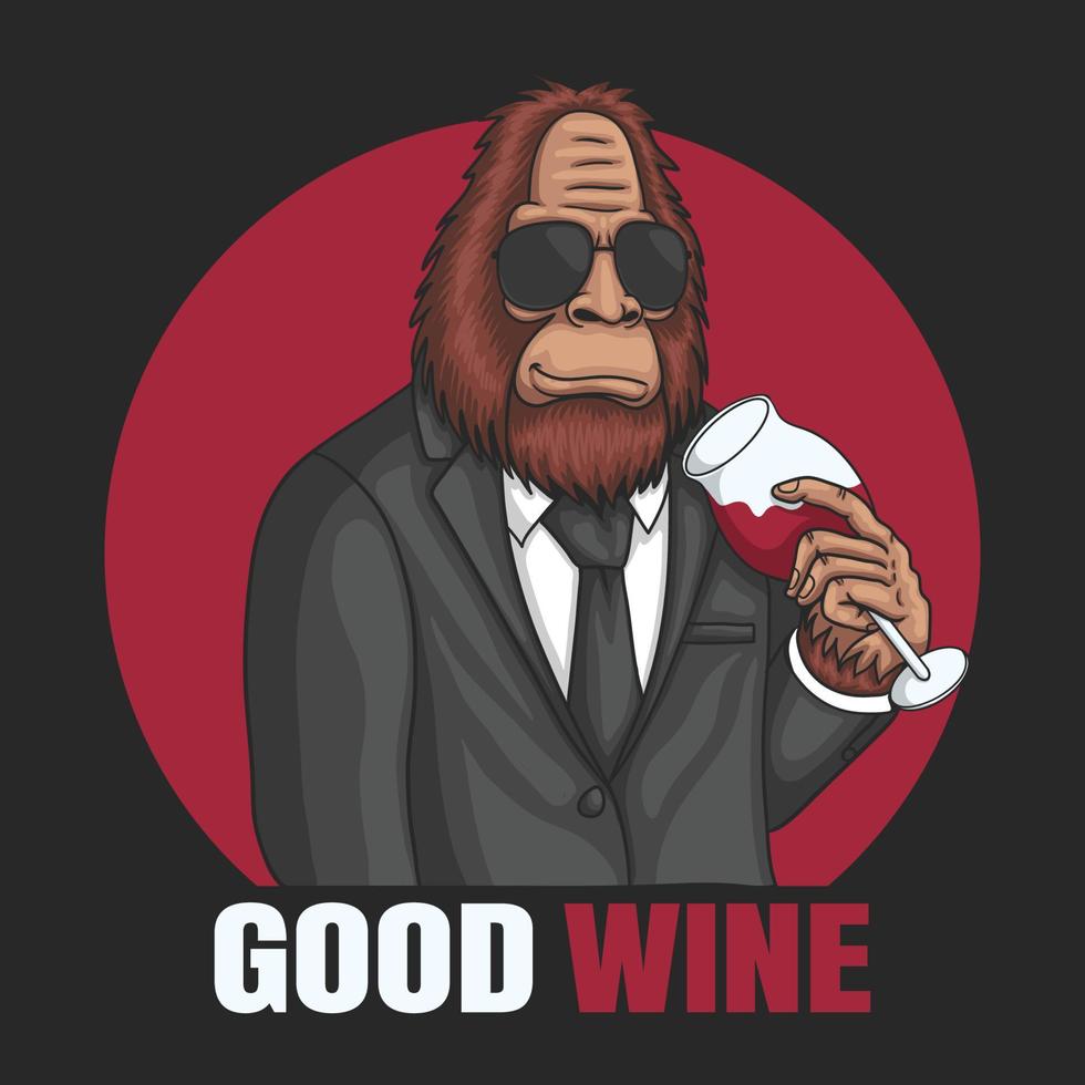Bigfoot huele el aroma vino tinto retro ilustración vectorial vector