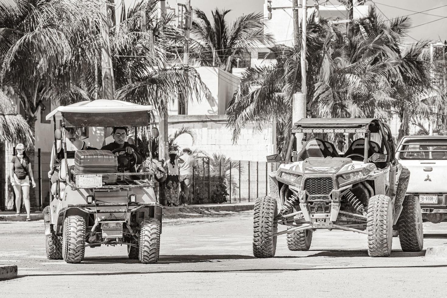 Holbox Quintana Roo Mexico 2021 Golf cart taxi cars carts and buggy pier Holbox Mexico. photo