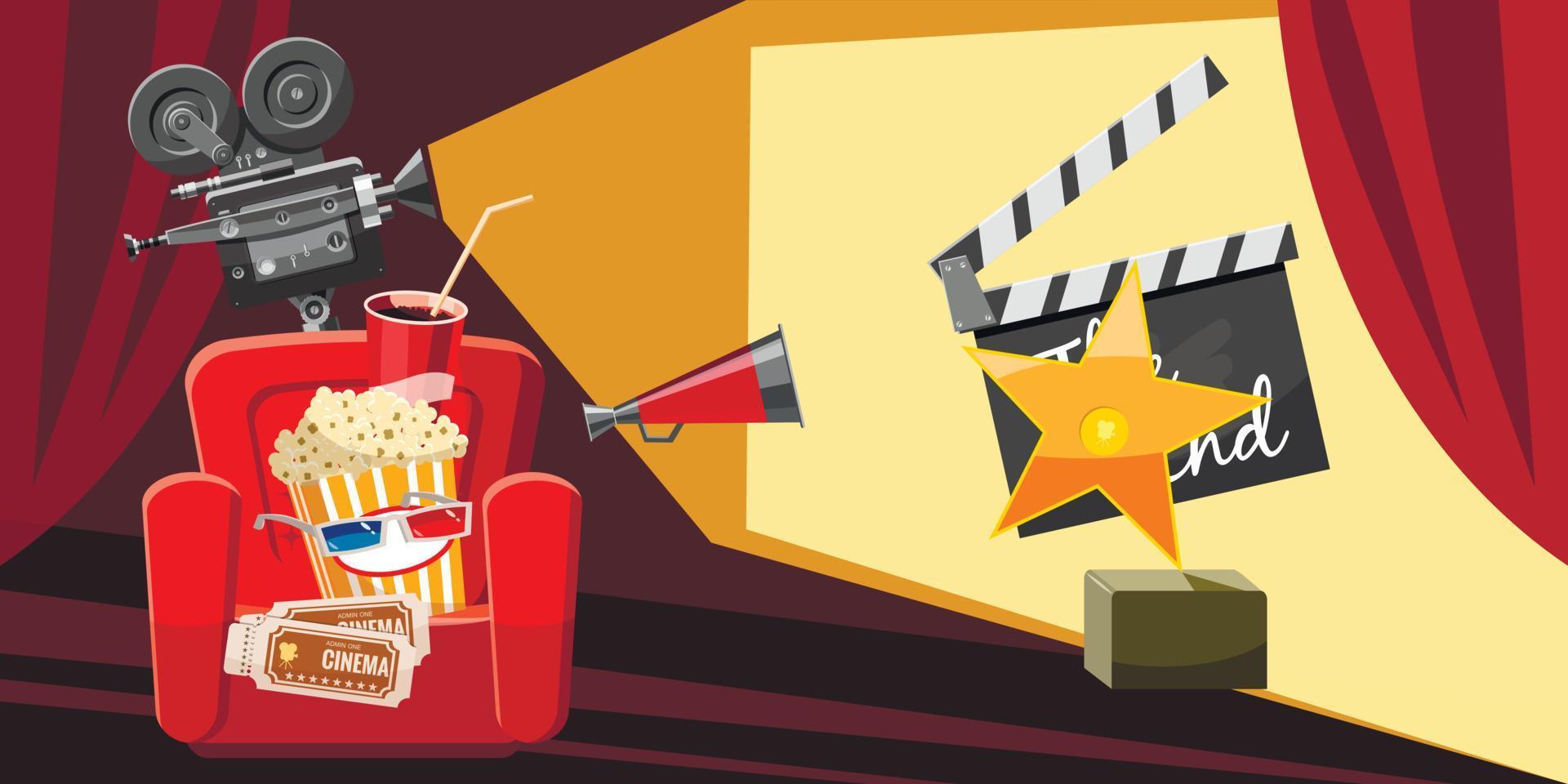 Conjunto de iconos de premios de películas de cine, estilo de dibujos animados vector